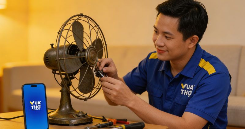 thợ đang thao tác vệ sinh quạt