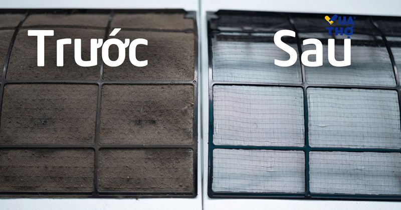 trước & sau khi vệ sinh lưới lọc