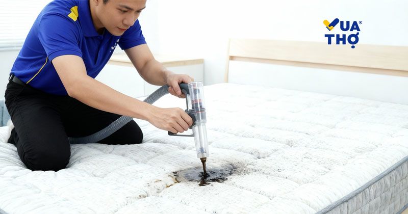 giặt nệm bằng dụng cụ chuyên dụng