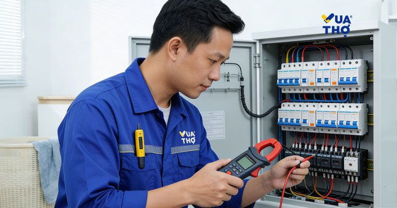 thợ điện kiểm tra tụ điện