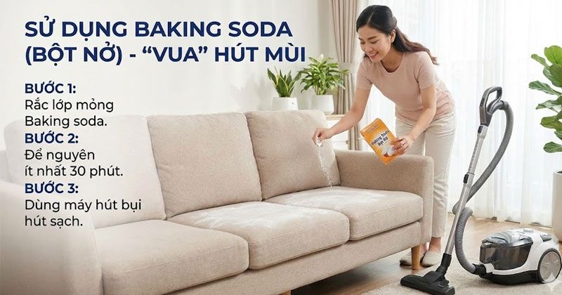 baking soda khử mùi sofa