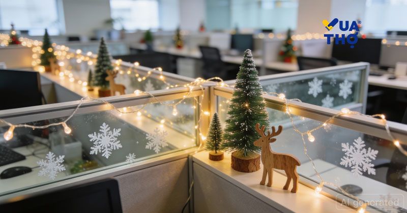 trang trí noel văn phòng bàn làm việc