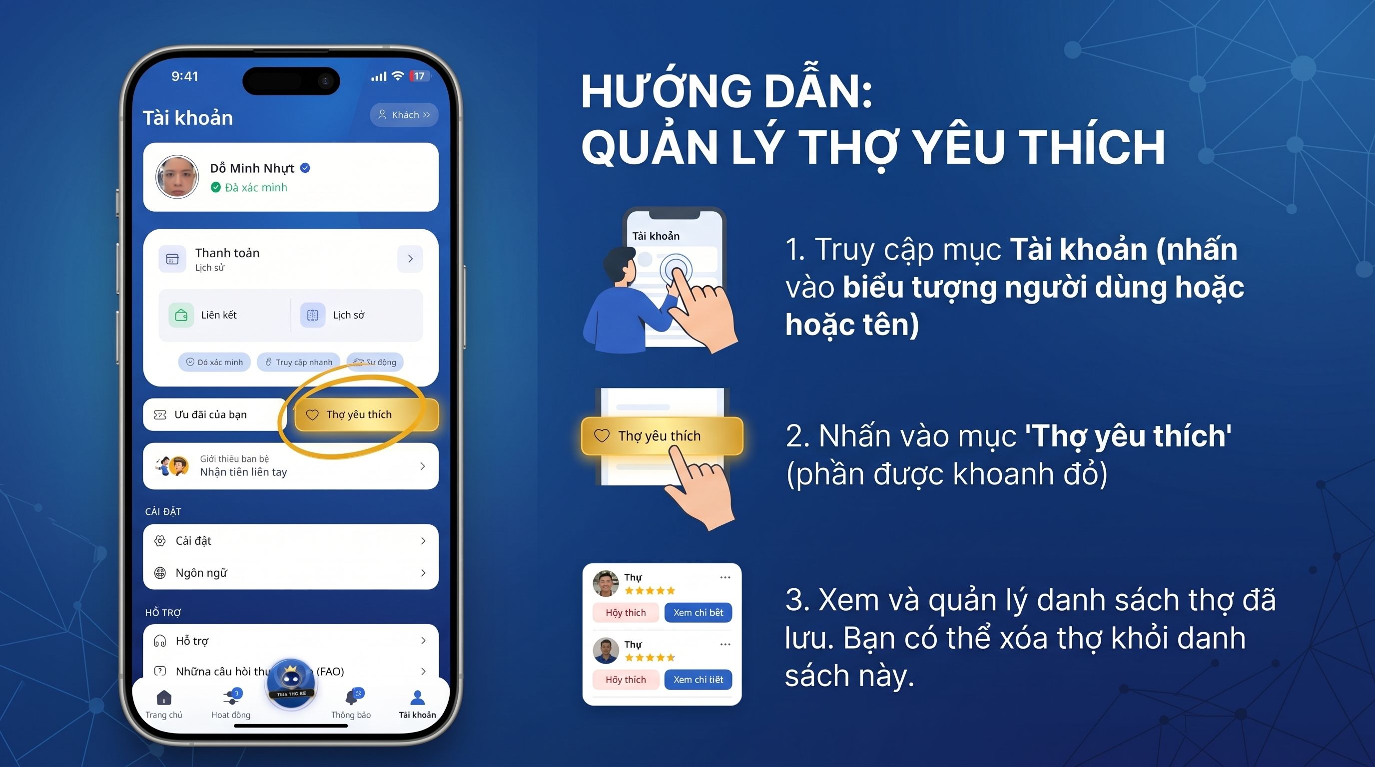 Trải Nghiệm Tính Năng "Thợ Yêu Thích" Trên App Vua Thợ