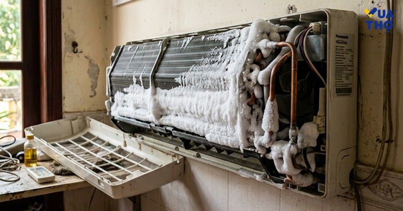 dàn lạnh bị đông tuyết