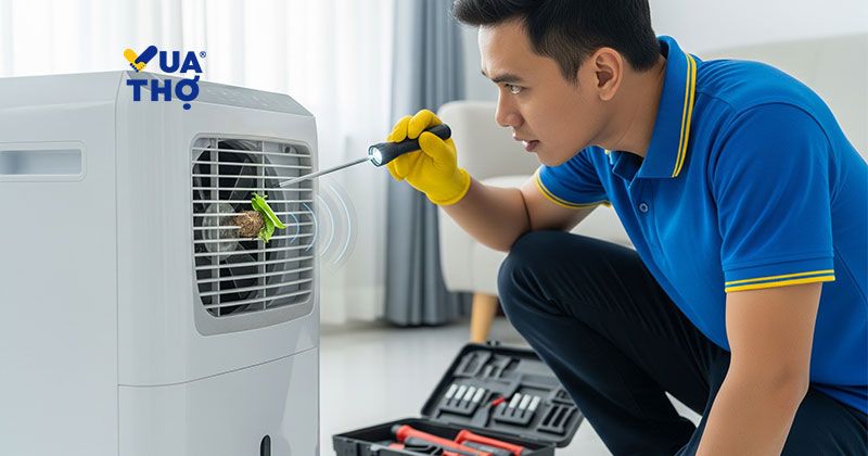 thợ đang tìm lỗi máy hút ẩm